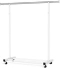Clothes Rack, 130LB Capacity Heavy Duty Clothing Rack with Wheels and Bottom Shelf, 52.17 Inch Rolling Racks for Hanging Clothes, Coats, Shirts, Sweaters, Skirts, Dress, White