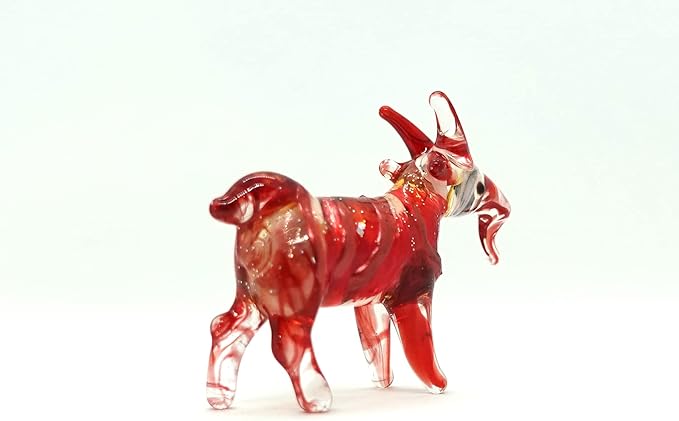 Goat Tiny Figurines Animals Hand Blown Color Glass Art Collectible Gift Home Décor (Red)
