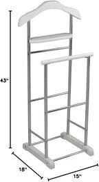 White Wooden Twin Valet Stand with Hanger Trouser Bar Tie Belt Holder Storage Tray Clothes Organizer for Bedroom Office Closet Space Saving Wardrobe Rack for Unisex