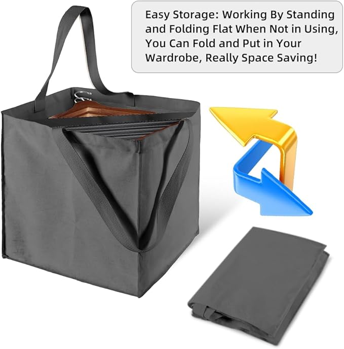 Clothes Hanger Organizer Holder for Space Saving, Fresheracc Hanger Triangle Storage Bag with Handles for Closet Tidier Laundry Rooms Wardrobe Drying Rack, Waterproof Container (Square Grey)