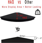 HAO Floating Corner Shelf Invisible Wall Mounted Shelves Radial Shape Cable Wire Hole Pattern Perfect for Bedroom Bathroom Living Room Kitchen Set of 2 Black