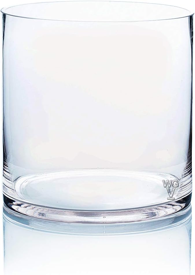 WGV Cylinder Vase Bulk, Width 8", Height 8", Clear Wide Large Diameter Flower Glassware, Floral Container, Planter Terrarium for Wedding Party Event, Home Accent Decor, 6 Pieces