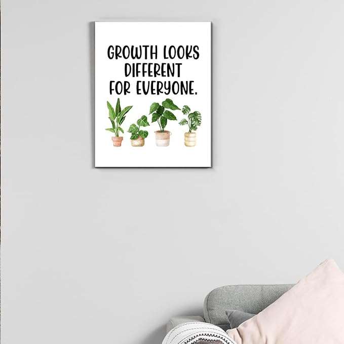 Motivational Wall Art Classroom Decor, Inspirational Mental Health Posters for Therapy Counseling Office, Growth Looks Different for Everyone Canvas Painting Artwork (8 X 10 Inches, Framed)