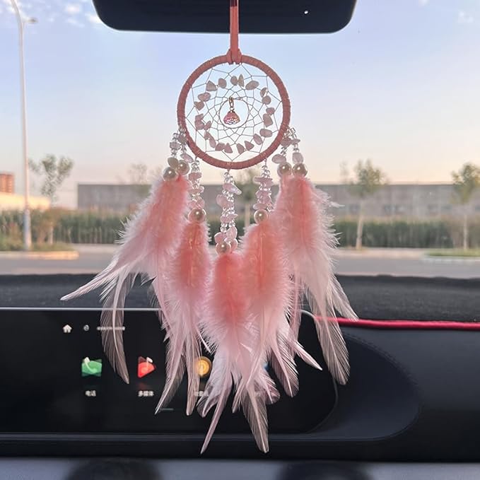 Dream Catchers for Cars,Boho car Decor,Small Feather Dream Catcher Hanging Car Deco Accessories for Women (Pink)