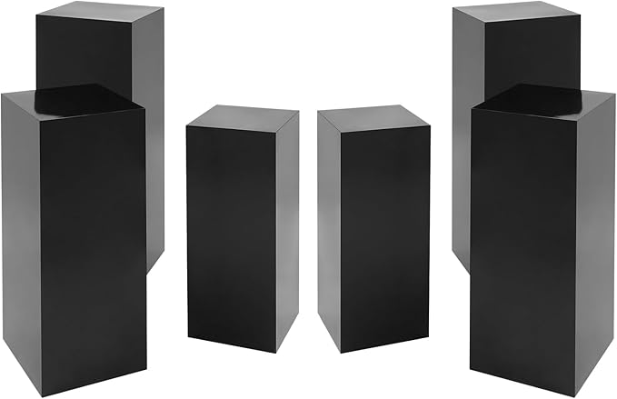 6Pcs Square Display Pedestal Stands Set for Party, Metal Display Stand Plinth Pillars, Cake Stands Pillars for Wedding Birthday Art Decor Risers, 11.8*31.5" (L), 11.02*25.6" (M), 10.24*23.6" (S)