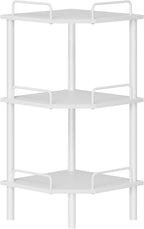 Tajsoon Corner Shelf Stand, 3 Tier Industrial Corner Shelves, Multipurpose Standing Display Shelf, Corner Shelving Unit for Bedroom, Living Room, Office, Kitchen, White