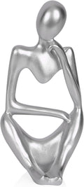 Sandstone Resin Thinker Style Abstract Sculpture Statue Collectible Figurines Home Office Bookshelf Desktop Decor (Small Silver, Right)