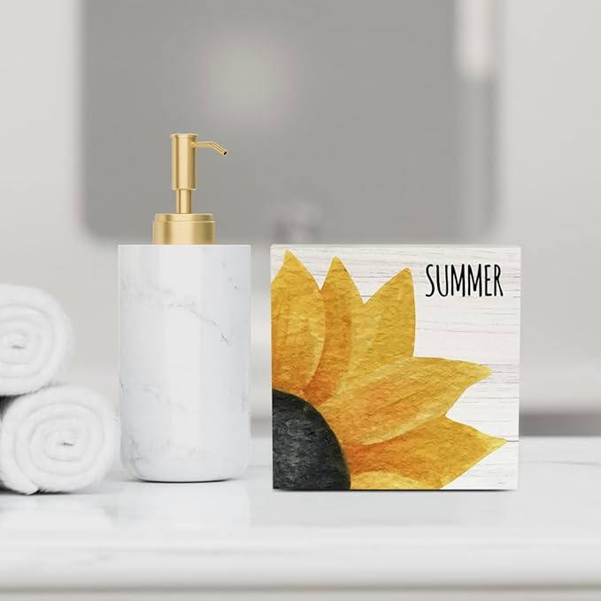 IYEZH Sunflower Kitchen Decor, Summer Decorations for Home Wooden Box Sign Rustic Farmhouse Wood Box Sign Home Desk Tabletop Shelf Decor