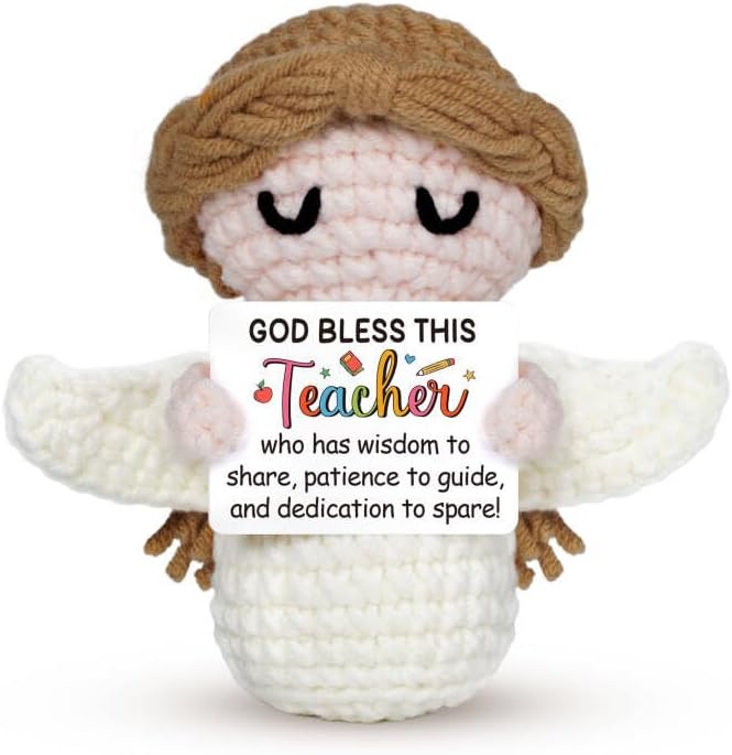 Teacher Appreciation Gifts,Teachers Gifts - Handmade Positive Angel Crochet - Birthday Gift, Going Away, Retirement Gift for Teacher