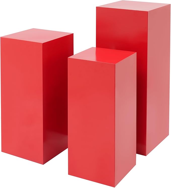 3Pcs Square Display Pedestal Stands Set for Party, Metal Display Stand Plinth Pillars, Cake Stands Pillars for Wedding Birthday Art Decor Risers, 11.8*31.5" (L), 11.02*25.6" (M), 10.24*23.6" (S)