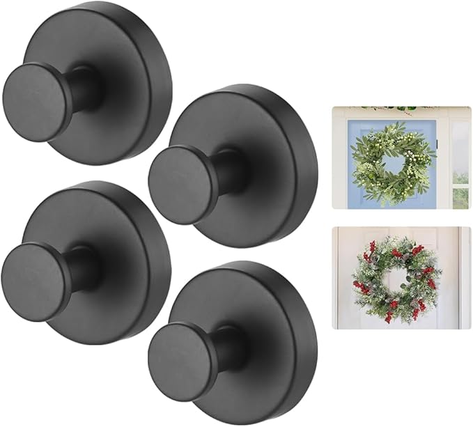Suction Cup Wreath Hanger，Suction Cup Hooks Hanging 15 Lbs，Waterproof Suction Cup Wreath Holder for Windows, Shower, Wreaths，Smooth Doors (Black, 4)