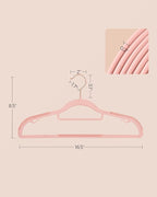 SONGMICS Pack of 50 Coat Hangers, Space-Saving Plastic Clothes Hangers, Non-Slip, 0.2 Inches Slim, 16.5 Inches Wide, 360° Swivel Rose Gold Hook, Light Pink UCRP20PK05