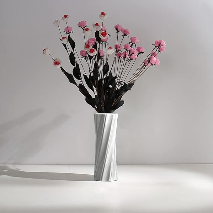 White Ceramic Vase, 8.4" H, Artistic Flower Vase Classic Style for Fireplace Bedroom Kitchen Living Room Centerpieces Office Desk, Fit for Holding Dried Flowers, Fresh Flowers, Artificial Flowers