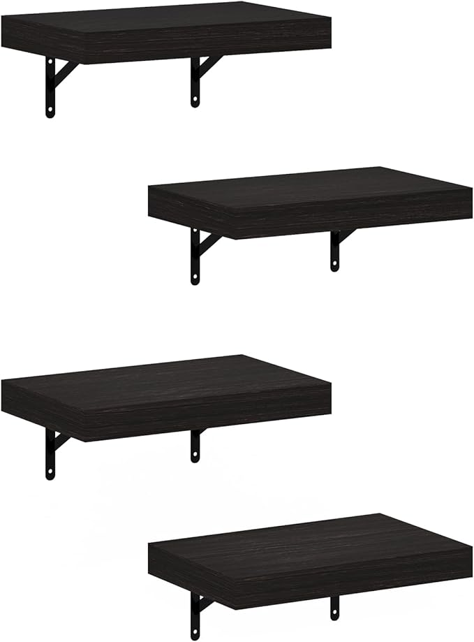 Furinno Tanna Floating Shelves for Wall Set of 4, 15-Inch Wall Shelf, Triple Thick Floating Mounted Shelf, for Bathroom, Home Office, Living Room, Tobacco Oak