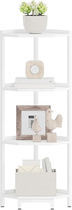 Hzuaneri Corner Shelf Stand, Corner Bookshelf, Storage Standing Shelf Unit with Metal Frame, Plant Stand, Bookcase for Living Room, Home Office, Bedroom, 4-Tier White CS05813W