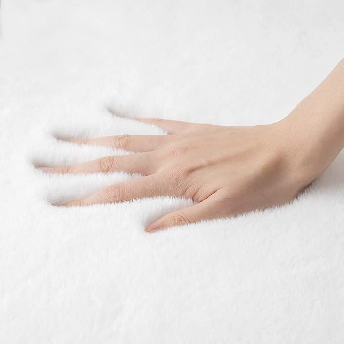 White Fluffy Faux Rabbit Fuzzy Fur Rug for Living Room Machine Washable Shaggy 2x8 Runner Rug for Bedroom Nursery Rectangle Rugs