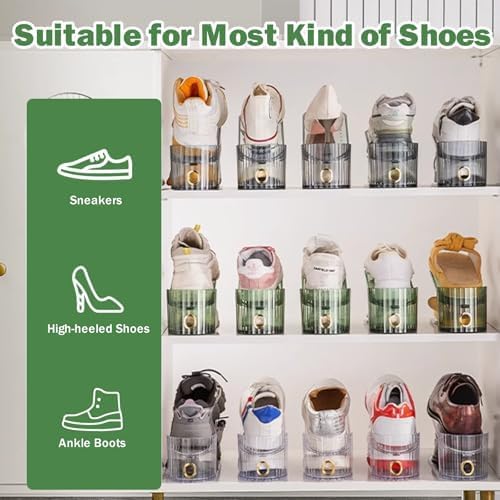 Shoe Slot Organizer,Adjustable Shoe Stacker for a Pair of Shoes,Shoe Holder Space Saver,Double Deck Shoe Riser Shoe Rack,Shoe Organizer for Closet (Clear, 10 Pack)