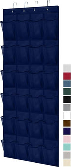 GORILLA GRIP Over the Door Shoe Organizer, 24 Large Breathable Mesh Pockets, Space Saving Hanging Storage Holder, Closet Rack Hanger Holds Up to 40 lbs, Hangs on Closets for Shoes, Accessories, Navy