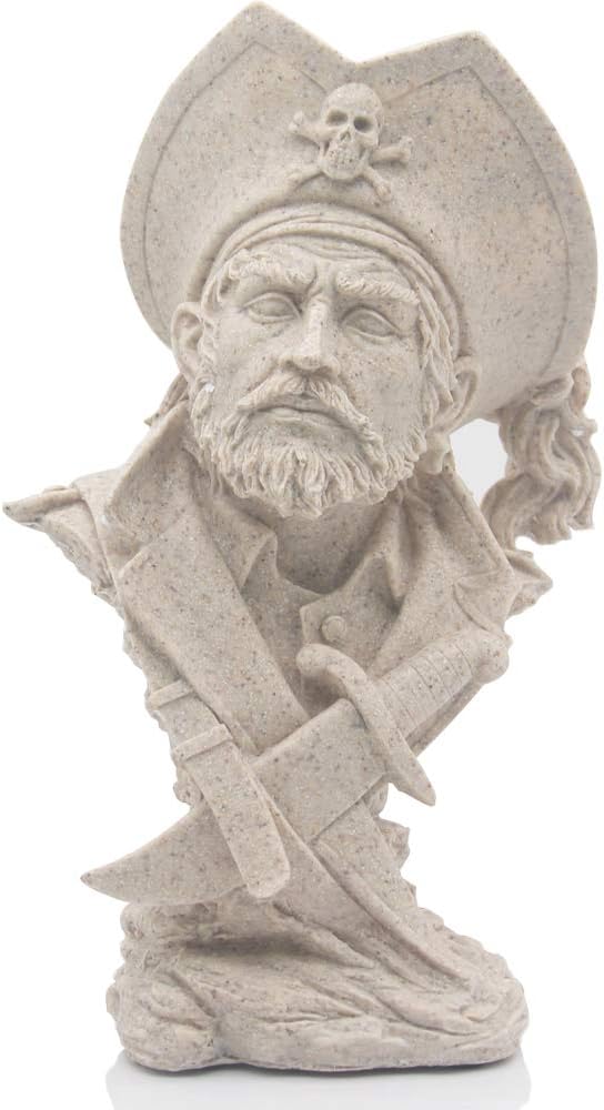 H&W Sandstone Pirate Figurines - Buccaneer Francis Drake Statue Decoration for Home/Study/Living Room, Great Collectible Figurines, Best Gift for The Man, Sandstone Color (HH17-D5)