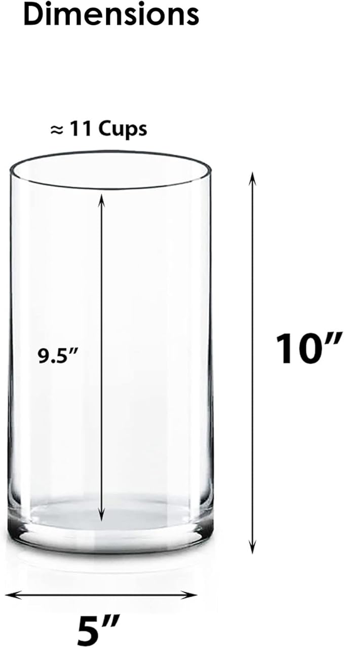 CYS Excel Glass Cylinder Vase (H:10" D:5") | Multiple Size Choices Glass Flower Vase Centerpieces | Hurricane Floating Candle Holder Vase