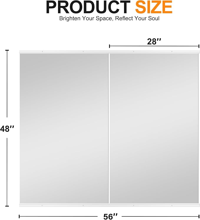 Delma Home Gym Mirror, 48''x28''x2PCS White Wall Mounted Large Frameless Tempered Glass Wall Mirror for Home Gym, Garage, Bedroom, Bathroom