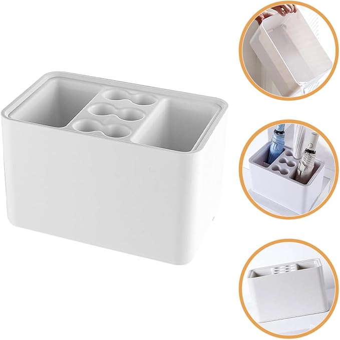 OSALADI White Umbrella Stand with Drain Tray Space-Saving Organizer Rack for Home Office Dormitory Rounded Corners with Positioning Grooves Suitable for Folding and Standard Umbrellas