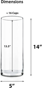 CYS Excel Glass Cylinder Vase (H:14" D:5") | Multiple Size Choices Glass Flower Vase Centerpieces | Hurricane Floating Candle Holder Vase