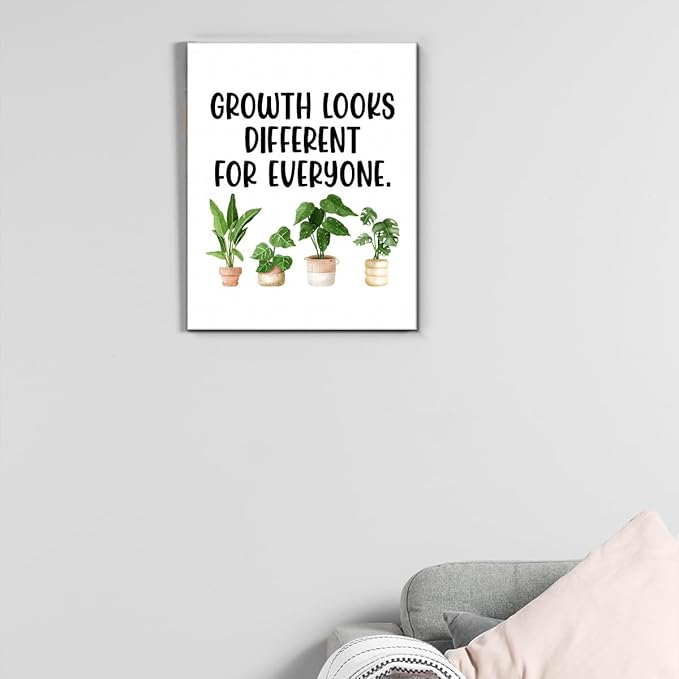 Motivational Wall Art Classroom Decor, Inspirational Mental Health Posters for Therapy Counseling Office, Growth Looks Different for Everyone Canvas Painting Artwork (11.5 X 15 Inches, Framed)