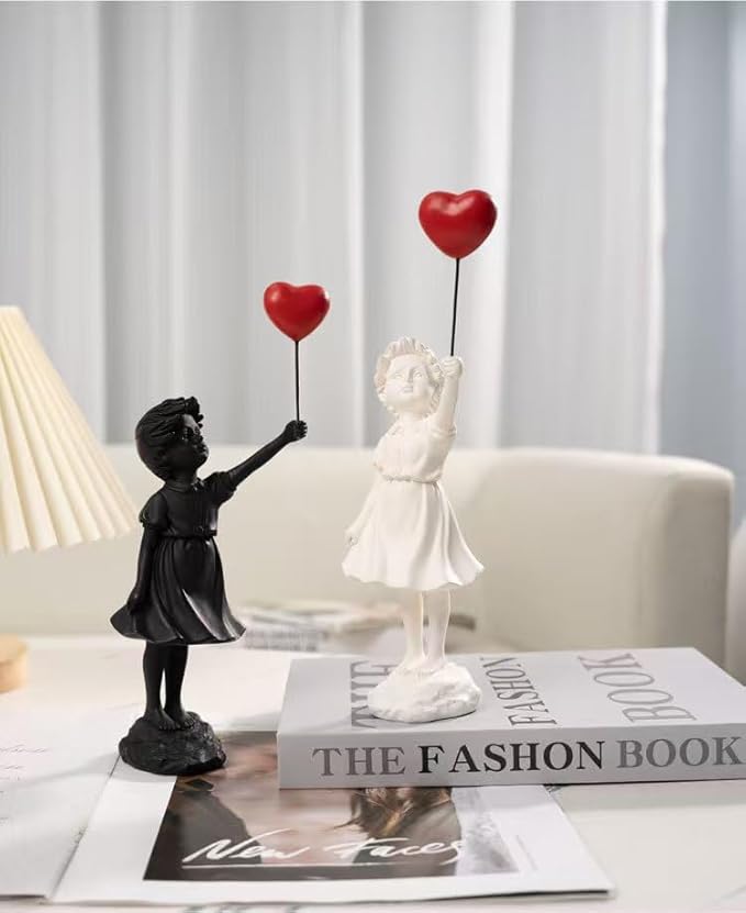 Banksy Street Graffiti Art Statue,Love Balloon Girl Statue,Room Decor Statue,Resin Statue Ornaments,Living Room Dining Desk Decorations,Bookshelf Decorative Objects,Modern Home Decor(Black)