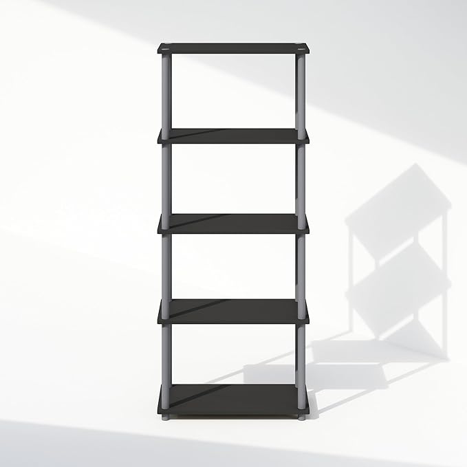 Furinno Turn-N-Tube Book Shelf, 5-Tier Bookshelf, Bookcase with Multipurpose Compact Display Rack, 11.6 x 23.6 x 57.4, for Living Room, Bedroom, Home Office, Black/Grey