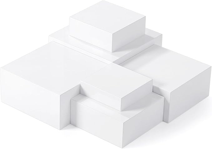 Geelin 6 Pack Acrylic Risers for Display Acrylic Cube Boxes Risers Display Stands with Hollow Bottoms Decorative Stand for Jewelry Candy Table Decor 6 Sizes(White,7 to 12 Inch,Square)