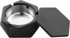 FREELOVE Concrete Ashtray with Lid & Stainless Steel Ashtrays, Cement Ash Tray Smoking Holder Indoor Smokeless Outdoor Windproof Patio Home Office Cool Decor(Dark Grey, Small)