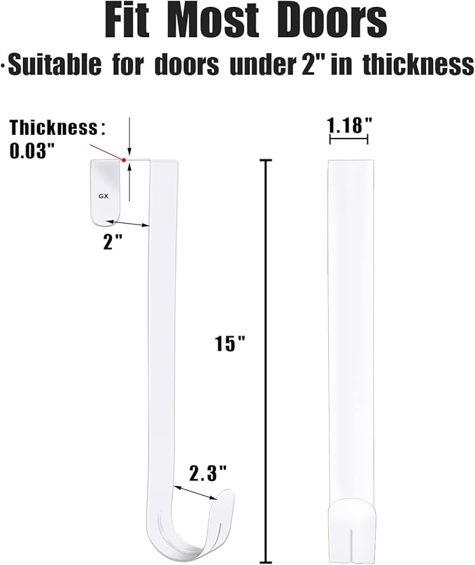 GameXcel 15" Wreath Hanger for Front Door - Large Wreath Metal Hook for Christmas Wreath Over The Door Hanger, White