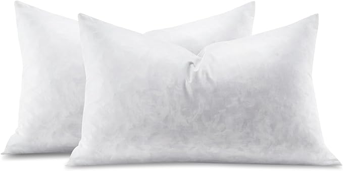 Feather Throw Pillow Inserts Set of 2, Soft Fluffy Rectangle 12 x 20 Inches Decorative Pillow Insert, Feather and Down Filled Euro Pillows for Bed, Couch and Cushion