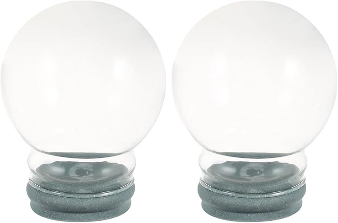 2pcs Glass Snow Globes: Clear Fillable Snow Water Globe Rubber Base Candy Bottle Jar for DIY Craft Home Christmas Winter Decoration 80mm