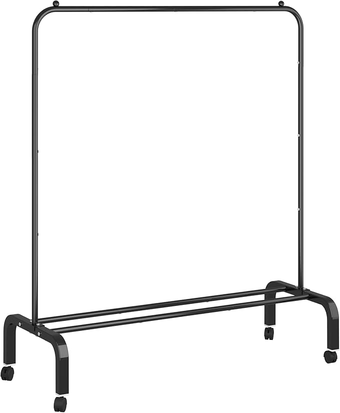 Rolling Clothes Rack Metal Clothing Rack with Wheels Garment Rack with Bottom Shelf for Hanging Clothes Shirts Jeans and Coats Black