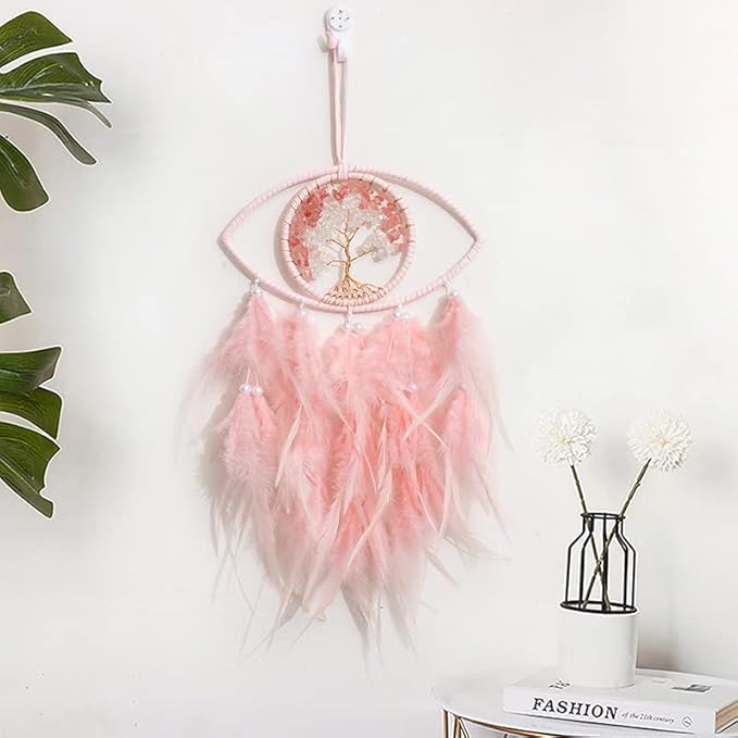 Pink Evil Eye Life of Tree Dream Catcher Wall Decor, DreamCatchers Wall Hanging Ornaments for Bedroom Home Decor Festival Gift
