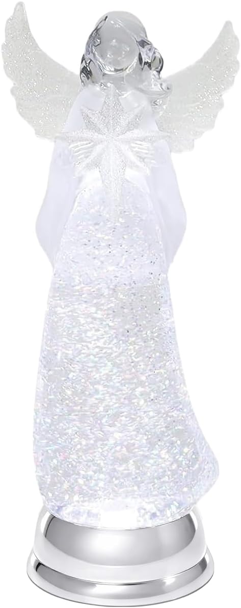 Christmas Angel Snow Globe Water Spinner LED Light Battery Operated Glitter Angel Figurine 12.8” Tabletop Christmas Decoration Holiday Home Décor by Moments in Time