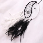 Yahpetes Dream Catcher 19.7" Feather Chandelier Ornaments Handmade Indian Wall Decoration Interior Rearview Pendant Charm Car Hanging with Feathers Beads (Black and White)