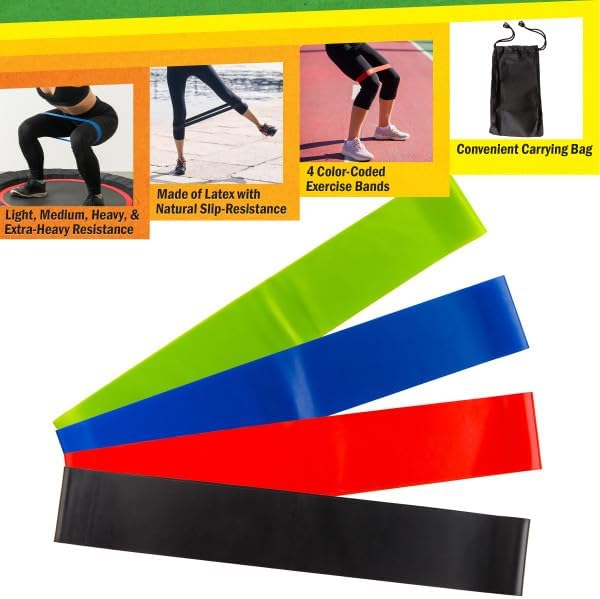 Wakeman Yoga Mat Set - 4-Pack of Resistance Bands for Working Out with 1/4-Inch Workout Mat - Home Gym Starter Kit - Exercise Equipment by Wakeman