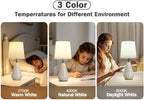 Small Bedside Table Lamp for Bedroom - Reading Desk Lamp with 3 Color Temperatures，15.5" Nightstand Ceramic Lamp with Fabric Shade for Kids Room,Living Room,Dorm,Home Office (White)
