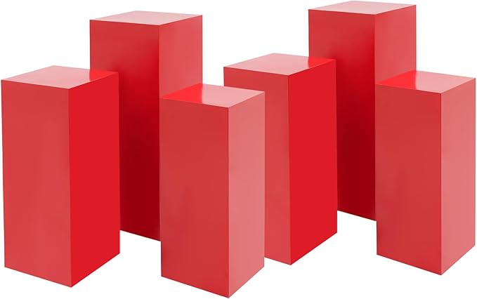 6Pcs Square Display Pedestal Stands Set for Party, Metal Display Stand Plinth Pillars, Cake Stands Pillars for Wedding Birthday Art Decor Risers, 11.8*31.5" (L), 11.02*25.6" (M), 10.24*23.6" (S)