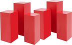 6 PCS Display Pedestal Stand, Metal Display Pedestal Stands Decoration Cube Sculpture Displays Column Square Displays Stands Pillars for Wedding Party Baby Shower Birthday (Red, 6PCS)