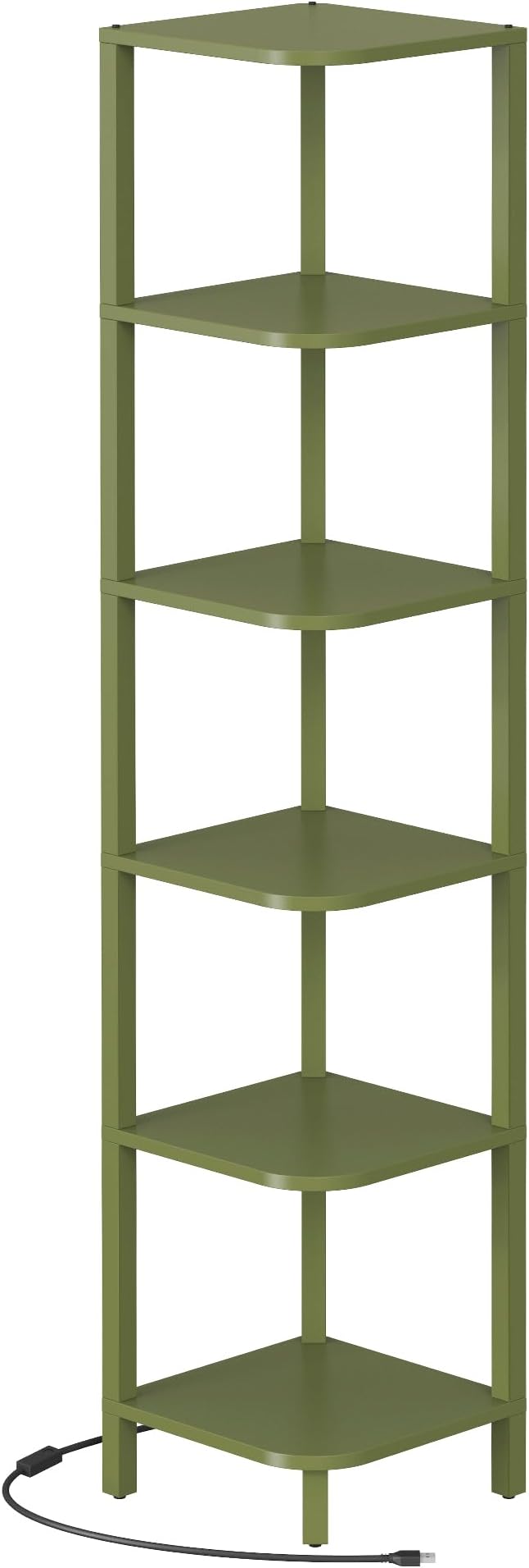 TUTOTAK Corner Shelf with LED Light, 6-Tier Corner Bookshelf for Small Space, Narrow Display Corner Shelf Stand with Storage Rack, for Living Room, Bedroom, Olive Green BS08BOG006L