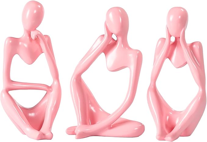 BMLCGJ Thinker Statue Gold Decor Abstract Art Sculpture, Golden Resin Collectible Figurines for Home Living Room Office Shelf Decoration,Great Gifts Ideas (Pink)