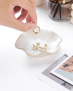 2PCS Lotus Leaf Shape Ring Holder Dish, Small Key Bowl, Ceramic Trinket Tray Jewelry Dish Organizing Necklace Earrings for Mom Friend Sister, All Jewelries Are NOT Included.White+Light Green.
