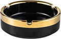 Saim Round Ceramic Gold Edge Cigar Ashtray for Cigar, Desktop Smoking Ash Tray Home Office 3.7" ×1.5" (Black)
