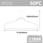 MIZGI Premium Velvet Hangers (60 Pack) Heavy Duty - Non Slip Felt Hangers - Velvet Suit Hanger White - White Coated Hooks,Space Saving Clothes Hanger