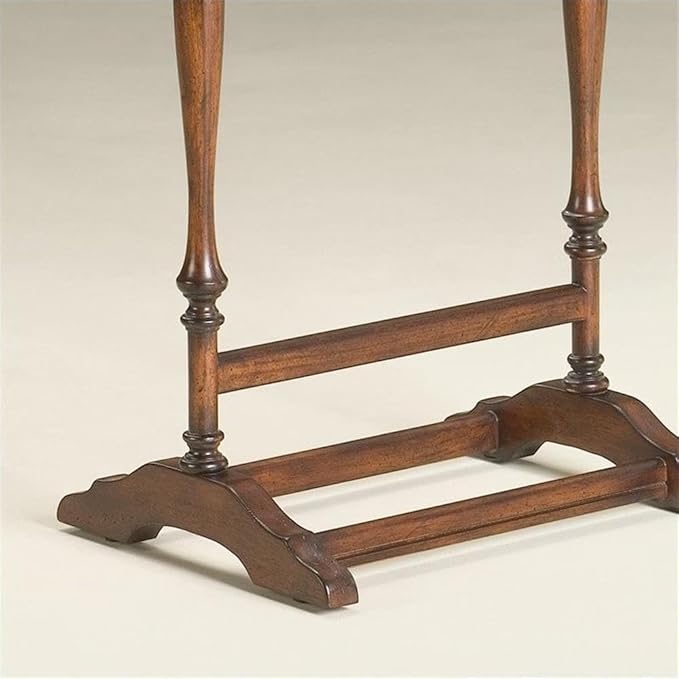 BOWERY HILL Modern Solid Wood Valet Stand, Distressed Brown Finish, Hand-Carved Details, Shoulder-Formed Hanger and Pants Bar, 18.75" W x 14" D x 42.75" H, Organizer for Bedroom or Closet