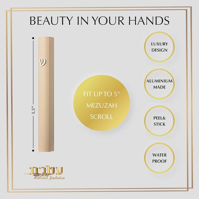 5 Pack Modern Aluminum Waterproof Mezuzah Case, Made in Israel, Fit up to 5" / 12cm Mezuzah Scroll, Easy Peel and Stick (Scroll Not Included)